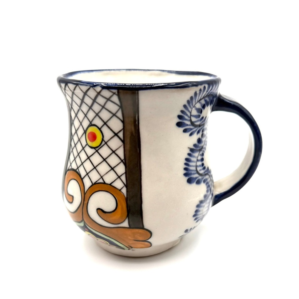 Palopo Guatemala‎ Hand Painted Ceramic Mug Artisan Pottery Blue White Floral